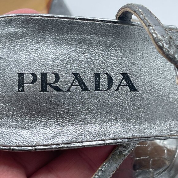 Vintage Prada Silver Python-Embossed Kitten Heel Sandals | Size 36.5 | RARE - Picture 9 of 10